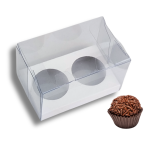 Caixa PVC cartolina branca com divisória para 2 brigadeiros 8x5x5cm